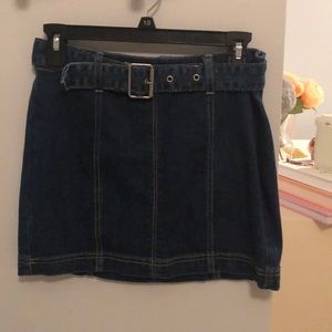 Belted Denim Skirt (Medium Wash)
